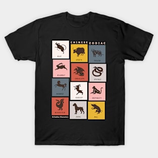 Vintage Chinese Zodiac 12 Characters T-Shirt